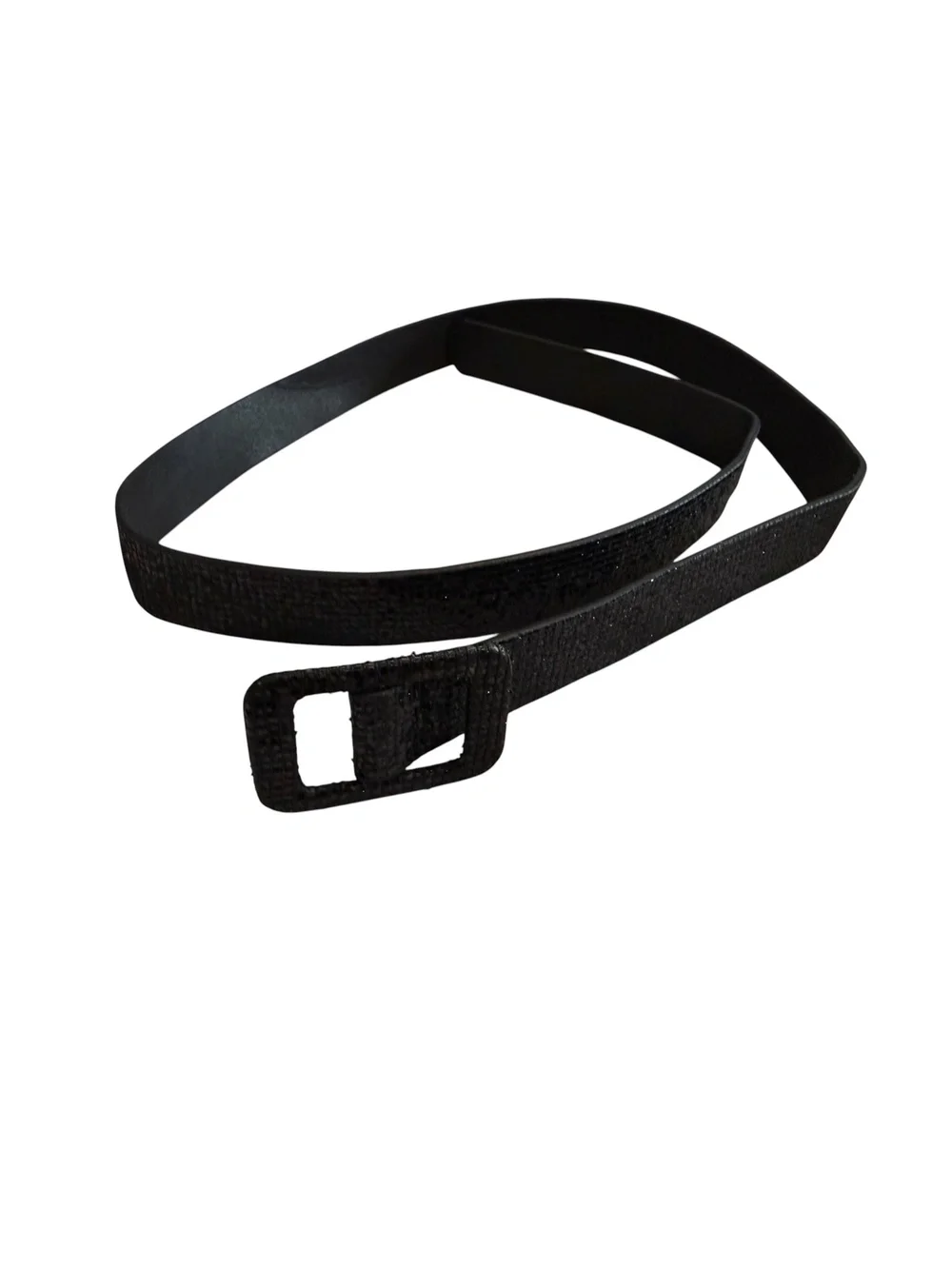 Black Textured Glam Belt with Rectangular Buckle